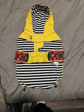 Yellow Exterior & B/W Pattern Inside Striped Dog Raincoat Medium/Large Size Dog